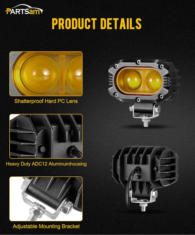 Image of Partsam 4 Inch 40W Amber Fog Lights, Amber LED Pods Super Bright with Yellow Spot Beam Waterproof Off Road Amber Ditch Lights Fit for Truck Pickup Ram Motorcycle SUV ATV UTV