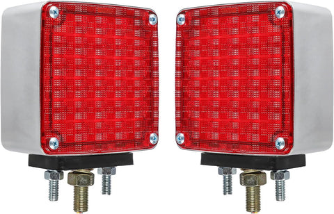 Image of Partsam Square Double Face Smart Dynamic Led Pedestal Lights Amber/Red for Truck Towing Trailer RV Bus Double Face Sequential LED Turn Signal Lights Fender Stud Mount 56LED, Driver and Passenger Side