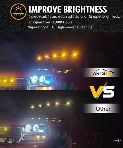 Image of Partsam Cab Marker Light, Smoke Lens Eye Shape Amber 13 LED Cab Roof Running Lights Assembly [Universal Fit] Compatible with 2003-2018 Dodge Ram 2500 3500 Pickup Trucks