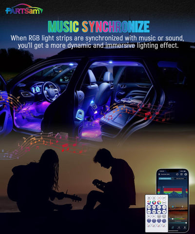 Image of Partsam Smart RGB LED Car Interior Light Strips w/Remote & Voice Control Box, APP Control Music Modes, Scene Options, Mic, Under Dash Footwell Lights Kit w/USB Adapter for Vehicle SUV Truck - 4 in 1