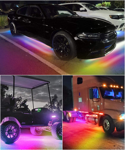 Image of Partsam Car Underglow Neon Accent Strip Lights with Remote & APP Control Music Modes, Scene Options, Mic, DIY Remote Control Underbody Light Strips Adapter for Vehicle SUV Truck - 4 in 1