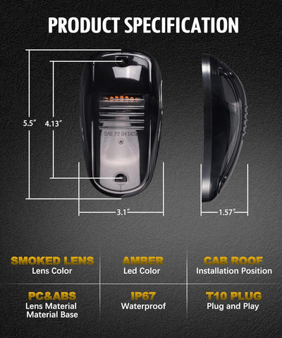 Image of Partsam Cab Marker Light, Smoke Lens Eye Shape Amber 13 LED Cab Roof Running Lights Assembly [Universal Fit] Compatible with 2003-2018 Dodge Ram 2500 3500 Pickup Trucks