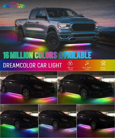 Image of Partsam Car Underglow Neon Accent Strip Lights with Remote & APP Control Music Modes, Scene Options, Mic, DIY Remote Control Underbody Light Strips Adapter for Vehicle SUV Truck - 4 in 1