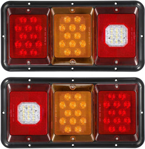 Partsam 2x LED Triple Tail Lights 45 LEDs Rectangle Vertical Horizontal Mount LED Trailer Truck Camper RV Stop Turn Tail Lights Backup Reverse Taillights w Gasket Black Base Amber/Red/Clear Lens 12V