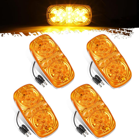 Image of Partsam 4Pcs Amber Trailer RV [16 LED] Marker Lights with [Reflector Cup], Double Bullseye Side Marker Clearance Lights Indicators with [Bullet Plug] for Truck Camper Motorhome, 12V