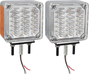 Partsam 2Pcs Square Double Face Led Turn Signal Lights Parking Lights Clear Lens - Amber/Amber 39 Square LED Pedestal Fender Stud Mount Dual Face Led Lights for Trucks Trailers