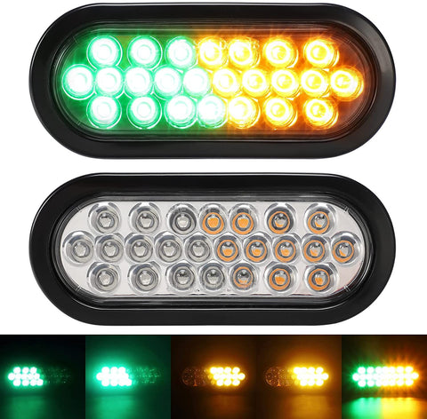 Image of Partsam 2 Pcs 6.5 Inch Oval Amber/Green Strobe Lights 24LED Recessed with With Quad Flash Patterns for Truck Towing Trailer Lights Lamps, Rubber Grommets and 3-prong Wire Pigtails Included
