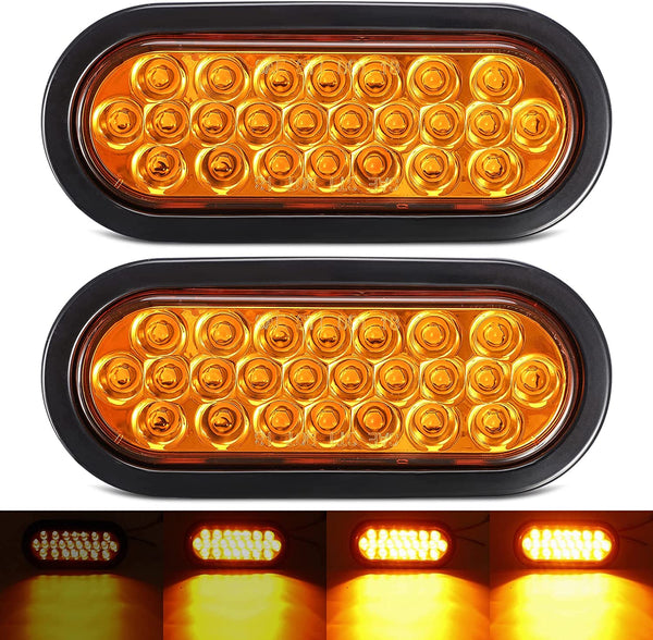 2Pcs 6.3" LED Oval Amber Strobe Lights with Triple Flash Patterns – Partsam