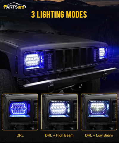 Image of Partsam 2PCS H6054 LED Headlights 7x6 5x7 Headlamp Anti-glare Hi/Low Sealed Beam with Blue DRL Lights Compatible with Jeep Cherokee XJ Wrangler YJ Ford Chevy GMC Toyota Nissan Dodge etc