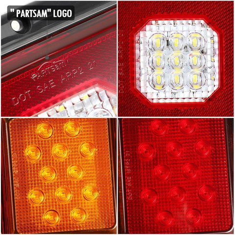 Image of Partsam 2x LED Triple Tail Lights 45 LEDs Rectangle Vertical Horizontal Mount LED Trailer Truck Camper RV Stop Turn Tail Lights Backup Reverse Taillights w Gasket Black Base Amber/Red/Clear Lens 12V