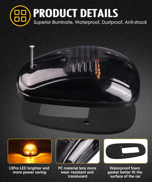 Partsam Cab Marker Light, Smoke Lens Eye Shape Amber 13 LED Cab Roof Running Lights Assembly [Universal Fit] Compatible with 2003-2018 Dodge Ram 2500 3500 Pickup Trucks