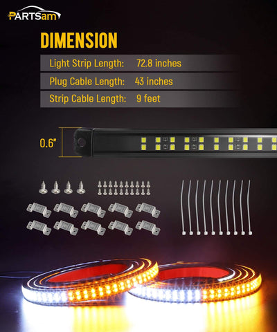 Image of Partsam 2 in 172 inch Emergency Strobe Lights Strip 1064 LED Running Board Lights Amber White Warning Flashing Hazard Safety Beacon Lights Waterproof for Trucks Construction Vehicles Pickup SUV