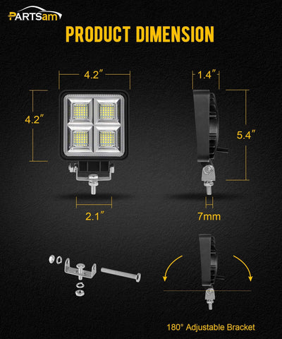 Image of Partsam 4.2 Inch White Work Lights, 32W 6000LM Off Road Lights Waterproof Flood Led Light Bar Driving Lights for Truck Tractor Off Road ATV UTV Jeep Golf cart Boat Forklift 4x4 Motorcycle, Pack of 2