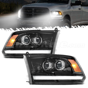 Partsam Full LED Headlights Assembly Compatible with 2009-2018 Ram 1500 2500 3500, DOT Approved Dual Projector Assembly Pair with Start Animation DRL Sequential Turn Signal Hi/Low Beam 6500K 12V IP67