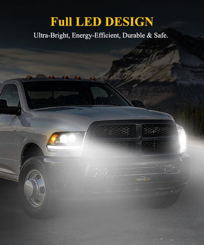 Image of Partsam Full LED Headlights Assembly Compatible with 2009-2018 Ram 1500 2500 3500, DOT Approved Dual Projector Assembly Pair with Start Animation DRL Sequential Turn Signal Hi/Low Beam 6500K 12V IP67