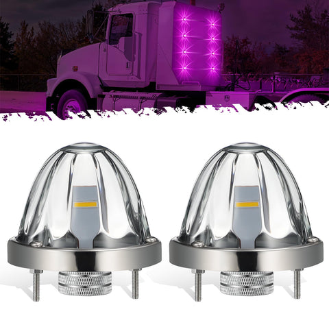 Image of Partsam 2Pcs Glass Watermelon Lights Clear Lens Light Purple LED Side Marker Clearance Lights with Bezel Replacement for Kenworth Peterbilt Freightliner Trucks