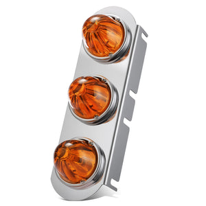 Partsam 1Pcs Radius-Style 14" Front Air Cleaner Light Bar with 3Pcs Glass Watermelon Lights, Stainless Steel Bracket, Compatible with Peterbilt Kenworth Freightliner Trucks, Amber Lens