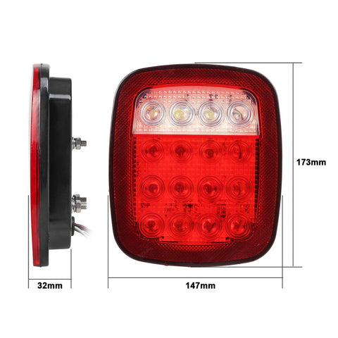 Image of Partsam 2x Universal 16 LED Stop Tail Turn Signal Backup Reverse Brake Clearance Marker Lights Lamps Red/White Replacement for Jeep YJ JK CJ Truck Trailer Waterproof 12V