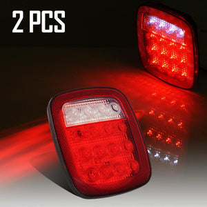 Partsam 2x Universal 16 LED Stop Tail Turn Signal Backup Reverse Brake Clearance Marker Lights Lamps Red/White Replacement for Jeep YJ JK CJ Truck Trailer Waterproof 12V