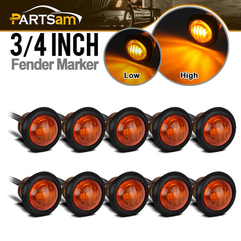 Partsam 10Pcs 3/4 inch Round Led Marker lights 3 wire Combination Turn Signal and Running Lamps Clearance Lights Grommet Mount Replacement for Spider Fender Marker Lights Sealed