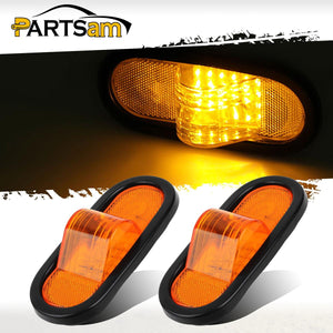 Partsam 2Pcs 6.5 inch Mid Turn Signal Amber Marker Light Rubber Mount 24 LED w/Reflex Lens Universal Waterproof 6 Inch Oval Led Mid-Ship Marker and Turn Signal Semi Truck Trailer Light