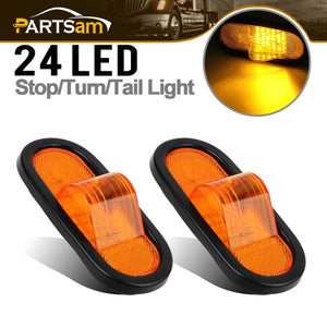 Partsam 2Pcs 6.5 inch Mid Turn Signal Amber Marker Light Rubber Mount 24 LED w/Reflex Lens Universal Waterproof 6 Inch Oval Led Mid-Ship Marker and Turn Signal Semi Truck Trailer Light