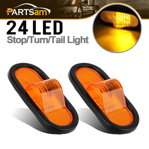 Image of Partsam 2Pcs 6.5 inch Mid Turn Signal Amber Marker Light Rubber Mount 24 LED w/Reflex Lens Universal Waterproof 6 Inch Oval Led Mid-Ship Marker and Turn Signal Semi Truck Trailer Light