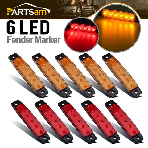 Image of Partsam 10 x 3.8 Truck Bus Boat Trailer Amber Red Side Marker Indicators Light Lamp 6LED Marker Light Amber, Rear Side Marker Light, Truck Cab Marker Light, RV Marker Light
