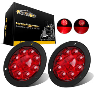 Partsam 8Pcs 4inch Round Red LED Trailer Tail Light, 4 Inch Round Led