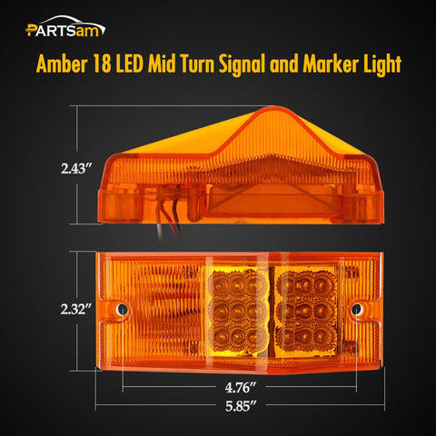 Image of Partsam 2Pcs 6 Inch Amber 18LED Turn Clearance w Reflector Side Turn Signal and Marker Light Replacement for Trucks Cab Sleeper Panel Waterproof Side Surface Mount P/T/C Lights