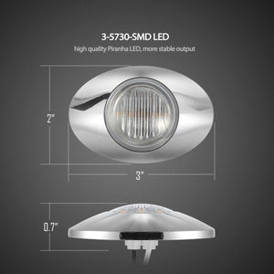 Partsam 10Pcs 3 inchx2 inch Clear Amber Mini Oval Side Marker Clearance Lights 3LED Chrome Replacement For Peterbilt 579 386 389 Drop Visor Front Breather Side Cab Panel Light Fender Guard