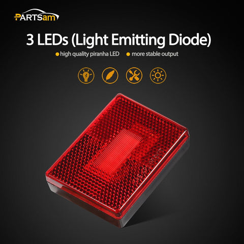 Image of Partsam 4 Pcs(2Amber 2Red) Square LED Trailer Clearance Side Marker Light with Reflector Stud Mount 3LED, 2-4/5 inch Rectangular LED Truck Trailer Light Side Reflex