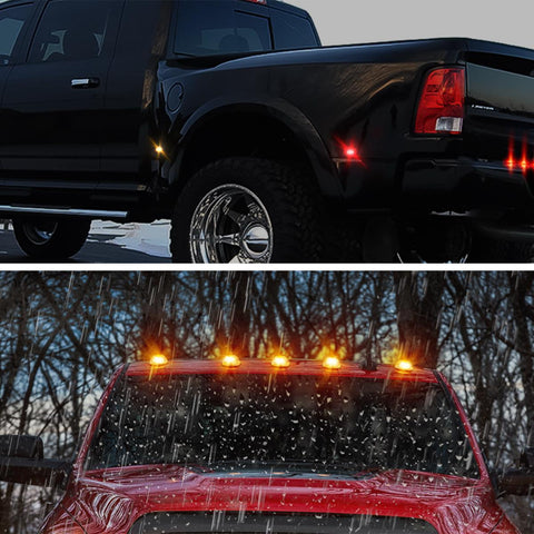 Image of Partsam Smoke Set 5PCs Cab Top Roof Running Marker Light Amber w Wiring Pack + 4Pcs LED Side Fender Marker Lights Replacement for Dodge Ram 2003-2009 and Ram 2011-2017 Pickup Trucks Dually Bed