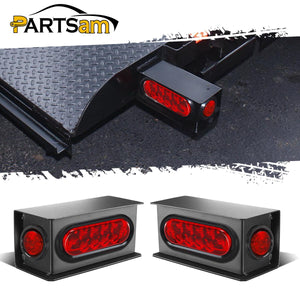 Partsam 2Pcs Steel Trailer RV Light Boxes Housing Kit w/ 6 Inch Oval Red Led Trailer Tail Lights 10LED and 2 Inch Red Round Led Side Marker Lights 4LED w/Grommets and Wire connectors