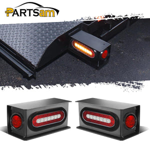 Partsam 2Pcs Steel Trailer RV Light Boxes Housing Kit w/ 6 inch Oval Led Trailer Tail Lights Red/Amber & 2 inch Red Led Round Side Marker and Clearance Lights 4LED w/ Grommets and wire connectors