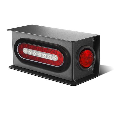 Image of Partsam 2Pcs Steel Trailer RV Light Boxes Housing Kit w/ 6 inch Oval Led Trailer Tail Lights Red/Amber & 2 inch Red Led Round Side Marker and Clearance Lights 4LED w/ Grommets and wire connectors