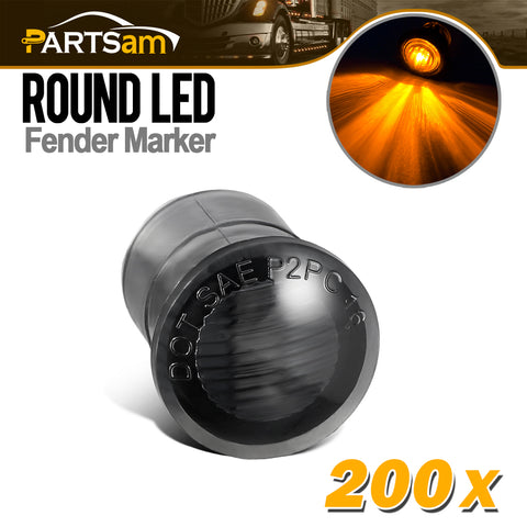 Image of Partsam 200Pack 3/4" Inch Mount SMOKED LENS & Amber LED Clearance Markers, side marker lights, led marker lights, led side marker lights, led trailer marker lights, trailer marker light