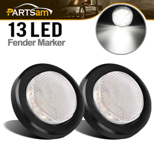 Partsam 2Pcs 2.5 Inch Round White Led Side Marker and Clearance Lights Reverse Backup Lights 13 Diodes Grommets/Pigtails Waterproof 2.5 Inch Round White Interior Courtesy Light Auxiliary Utility Light