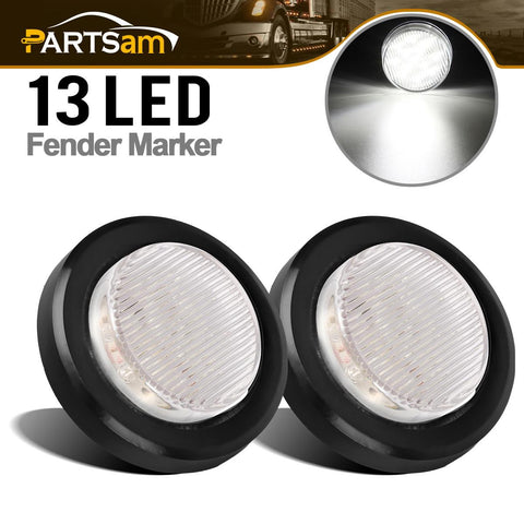 Image of Partsam 2Pcs 2.5 Inch Round White Led Side Marker and Clearance Lights Reverse Backup Lights 13 Diodes Grommets/Pigtails Waterproof 2.5 Inch Round White Interior Courtesy Light Auxiliary Utility Light