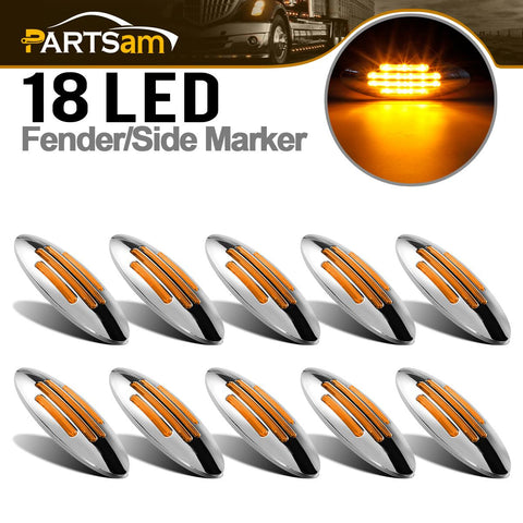 Image of Partsam 10Pcs 6-3/5 Inch Flat-line Oval Stealth Led Side Marker Lights Amber 18 Diodes Sealed w Bullet Plug Flush Mount Waterproof Led Front Fender Marker Lights Panel Lights 12V