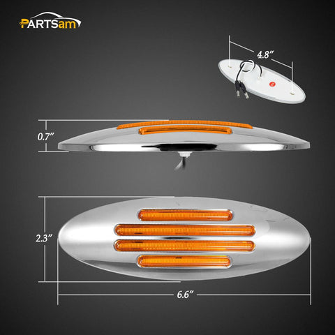 Image of Partsam 10Pcs 6-3/5 Inch Flat-line Oval Stealth Led Side Marker Lights Amber 18 Diodes Sealed w Bullet Plug Flush Mount Waterproof Led Front Fender Marker Lights Panel Lights 12V