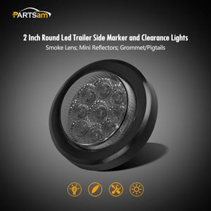 Partsam 5Pcs 2 Inch Round Led Marker Lights 9 Red Diodes Smoked w Reflectors Truck Trailer Rv Flush Mount Waterproof 12V 2 Round Red Led Marker Lights Kits with Grommets and Pigtails