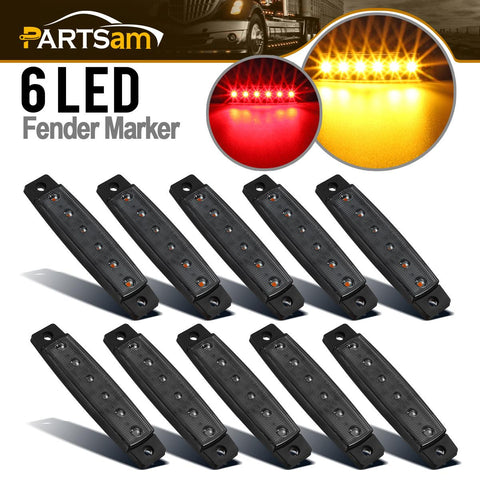 Image of Partsam 10Pcs 3.8 Inch Smoked Thin line Trailer Led Side Marker Clearance Lights 6 LED Surface Mount Amber/Red Trailer marker lights, Led marker lights for trucks, Truck cab marker lights, RV marker light