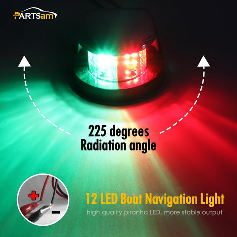 Image of Partsam Boat Marine LED Navigation Lights Lamps 12 LED, Red and Green LED Boat Front Light to Small Boat and Pontoon Yacht Skeeter