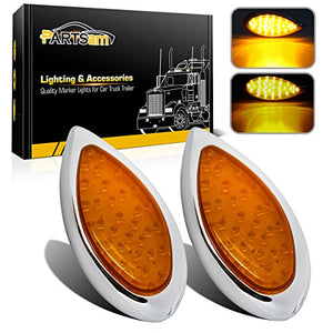 Partsam 2Pcs Replacement for 1938 1939 Hot Rod Amber Led Teardrop Trailer Lights 6 Inch Amber Led Turn Signal and Parking 35 LED Chrome with Bullet Plugs Waterproof Sealed 12V