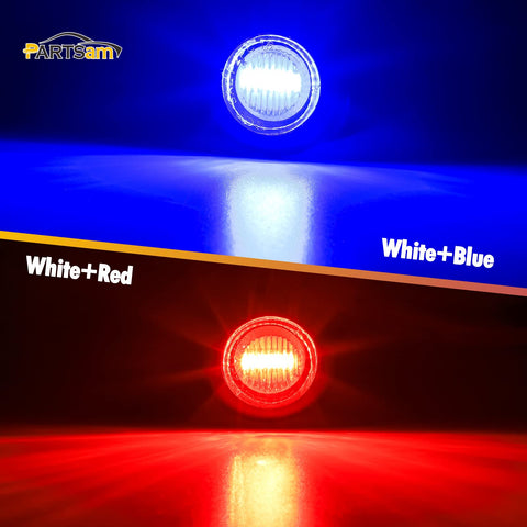 Image of Partsam 2Pcs 3/4" Round LED Marker Light Red to Blue Auxiliary Light Dual Revolution Side Marker Clearance Light Turn Signal Indicators Grommet Bullet Light for Trailer Truck Camper RV