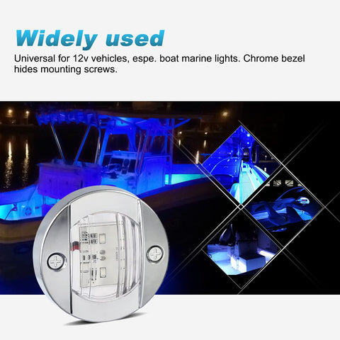Image of Partsam 10Pcs 3" LED Round Stern Transom Anchor Lights, Clear Lens Blue Led Round Interior Compartment and cockpit courtesy lights, Chrome Sealed Outdoors Sport Boat Outfitting Navigation Lights