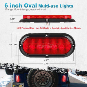 Partsam 2PCS Trailer Truck Boat Bus Red LED 6inch Inch Oval Stop Turn Tail Brake Light DOT Certified Marker Lights Sealed Surface Mount 12V Waterproof IP65 Replacement for Trailer RV Trucks