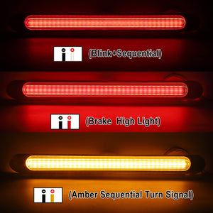 Partsam 2pcs 17 Inch Led Trailer Tail Light Bar Sequential Turn Signal Light Clear Lens 72 LED 2835SMD Red Amber with 2 Screws High Low Brightness Running Marker ID Brake Stop Turn Tail Light 12V-24V