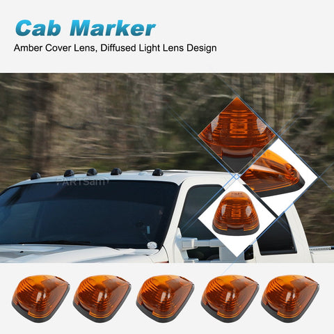 Image of Partsam 5X Amber Cab Marker Roof Lights 264143AM+ 5X Amber T10 LED Lights Assembly Compatible with Ford E150 E250 E350 E450 F150 F250 F350 F450 F550 Super Duty with Stock Cab Light 1999-2016